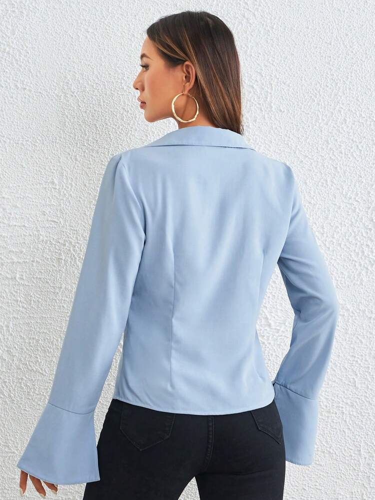 SHEIN - Twist Front Split Flare Sleeve Top
