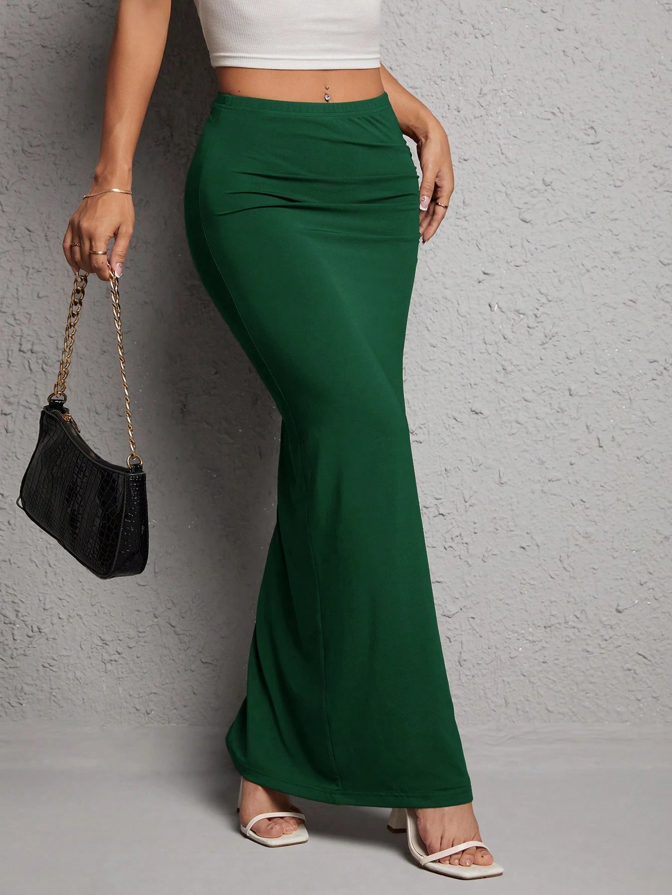 SHEIN - Rushed Split Thigh Skirt