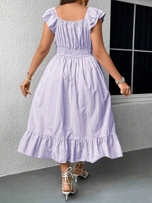 SHEIN - Striped Ruffle Hem Swing Dress
