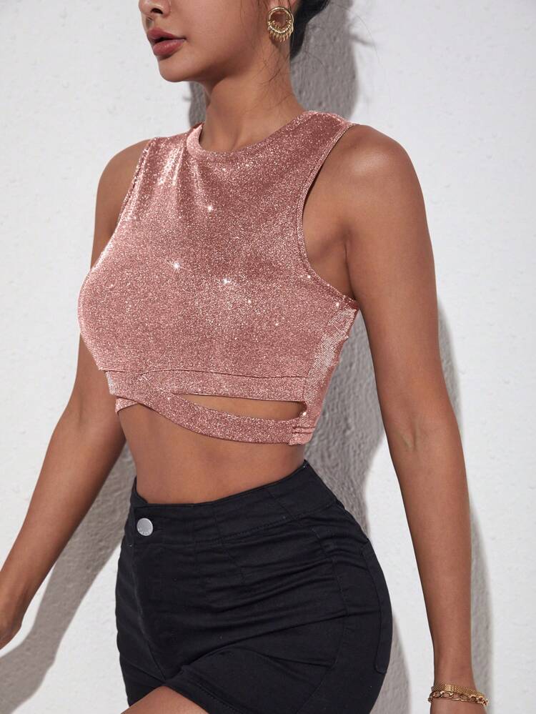 SHEIN - Shiny Cropped Tank Top