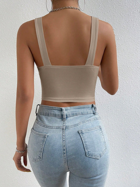 SHEIN - Ribbed Knit Cropped Tank Top