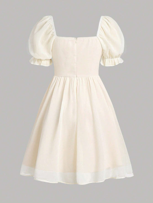SHEIN - KIDS - Puff Sleeve Embellished Dress