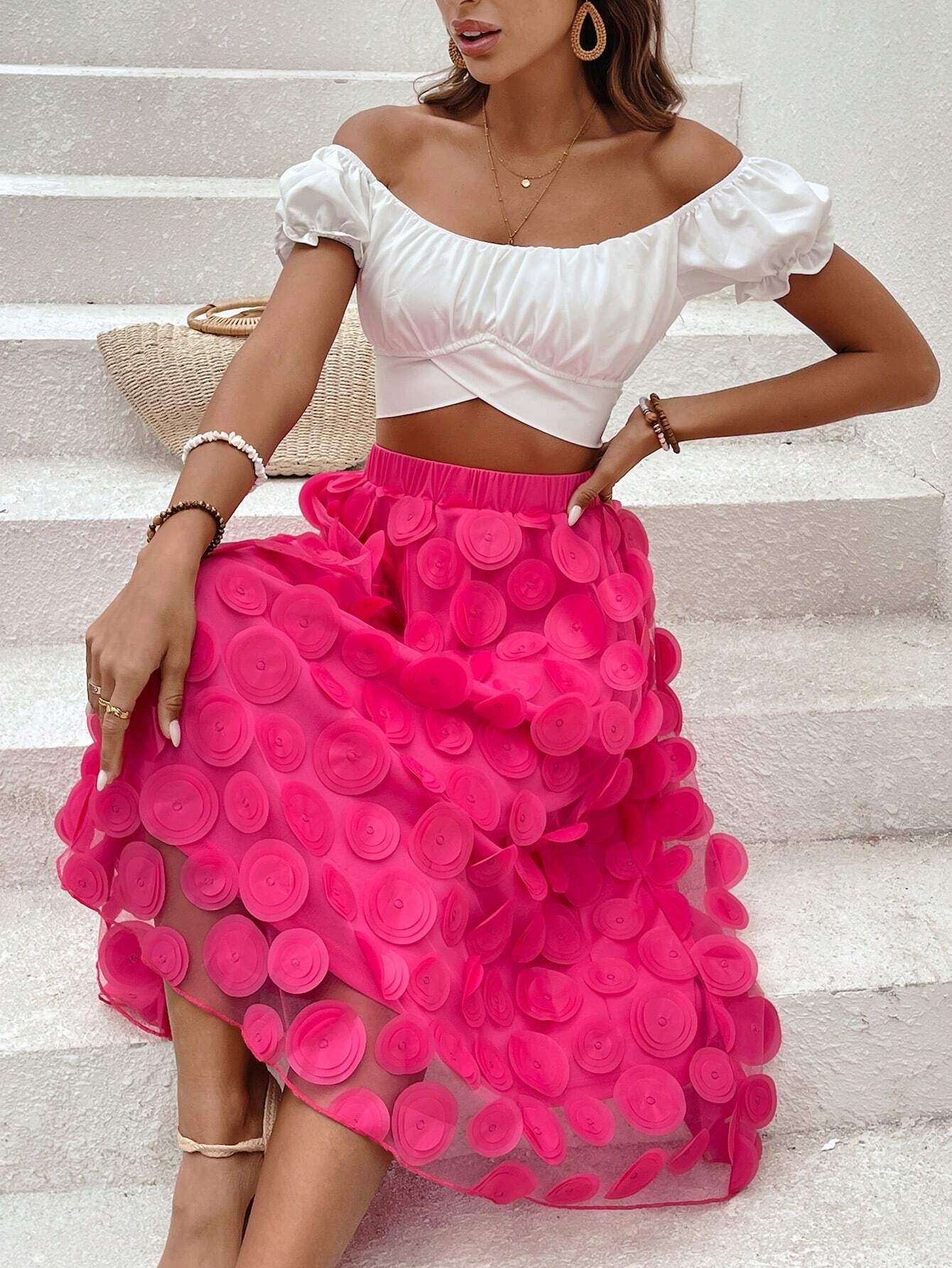 SHEIN - Contrast Mesh Circle Skirt