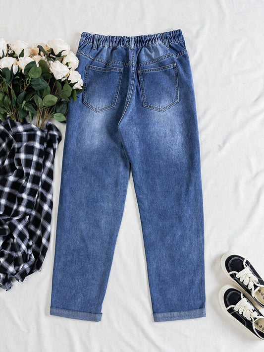 SHEIN - Printed Ripped Jeans