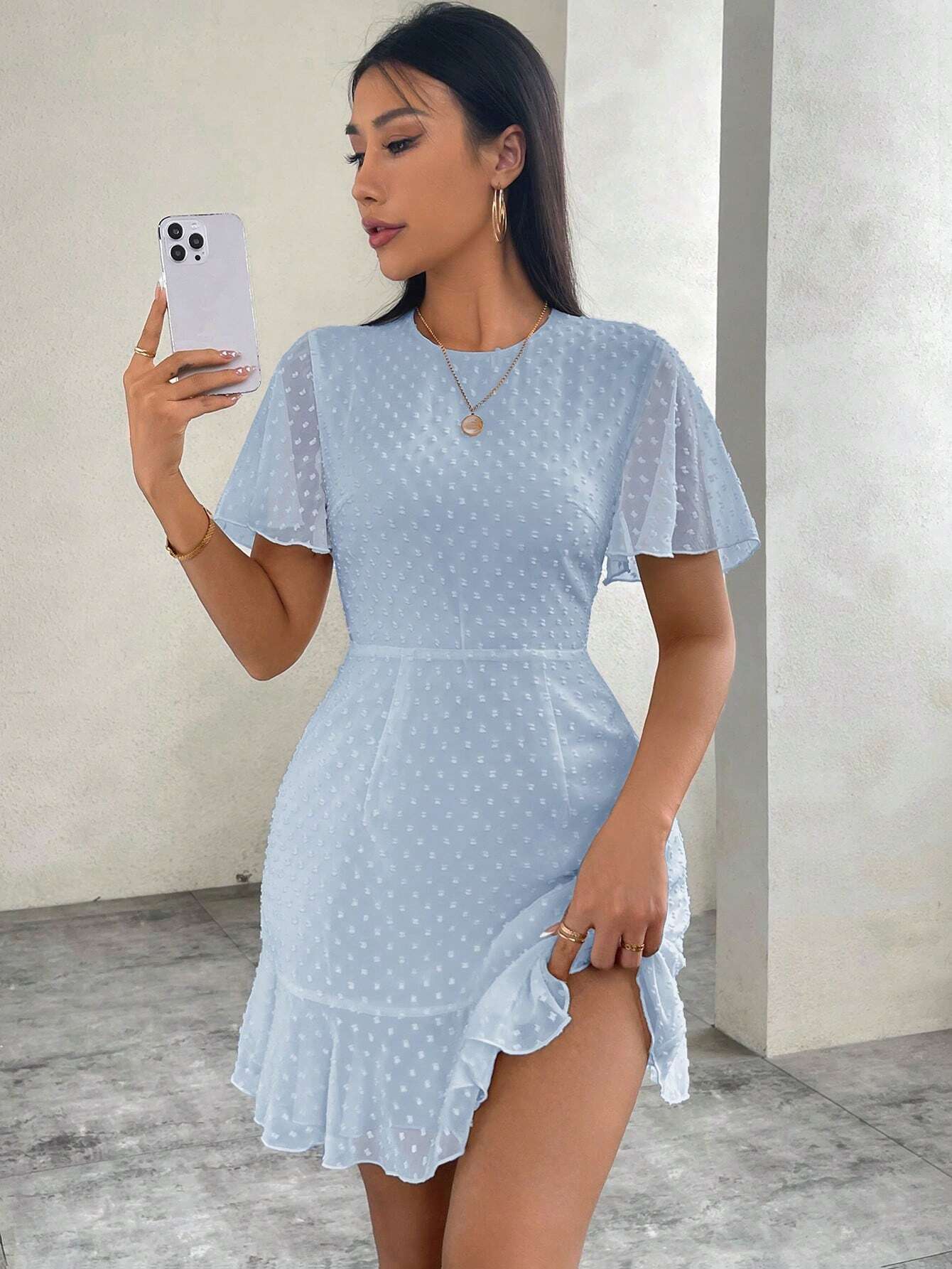 SHEIN -  Solid Color Chiffon Mini Dress