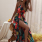 SHEIN - Tropical Print Split Waist Tie Up Maxi Dress