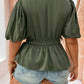 SHEIN -  V-Neck Bubble Sleeve Gathered Blouse