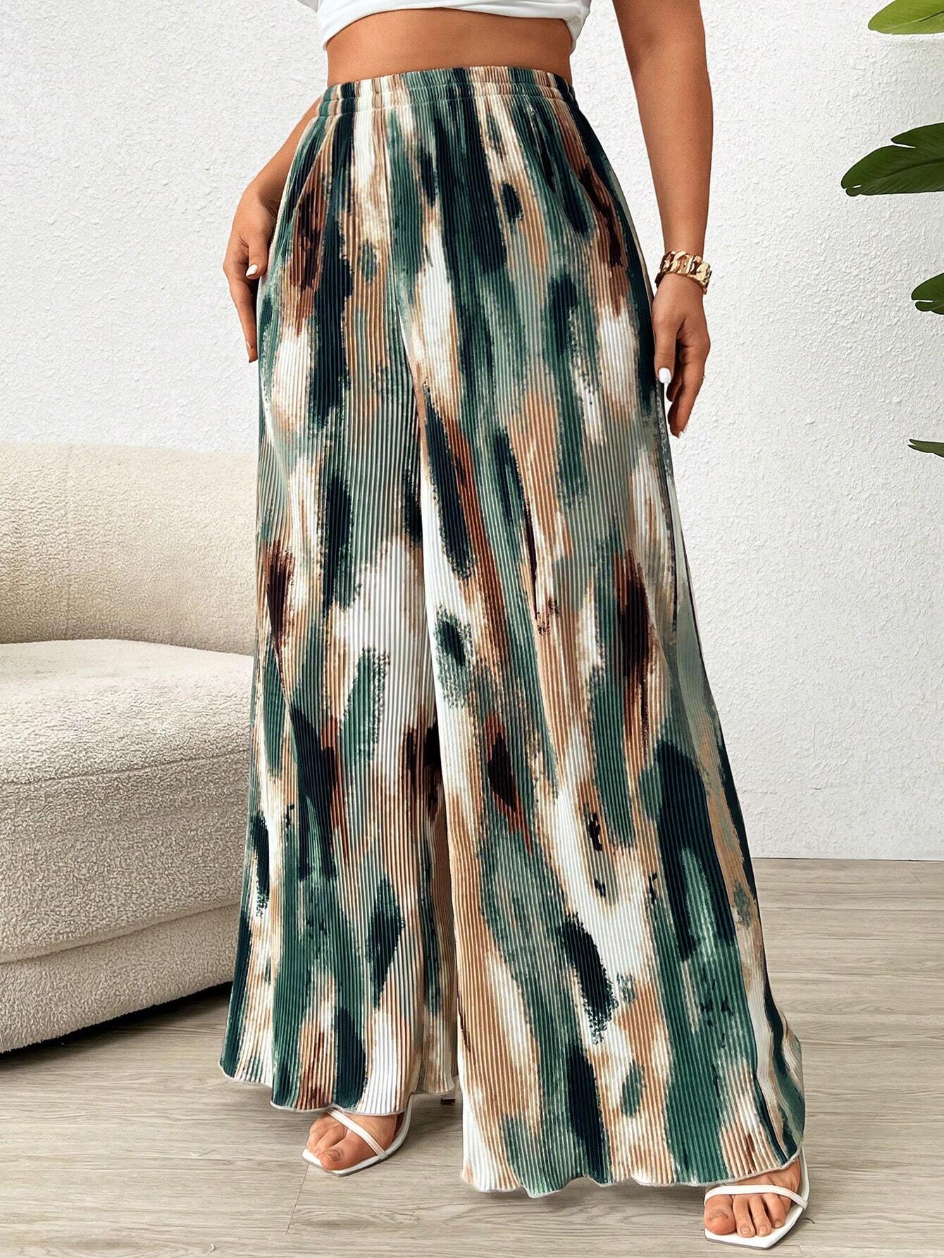 SHEIN -  Wide Leg Print High Waist Pant