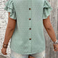 SHEIN - Solid Color Lotus Leaf Short Sleeve Blouse