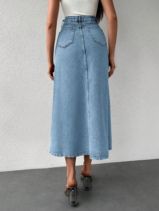 SHEIN - High Waisted Plain Straight Denim Skirt