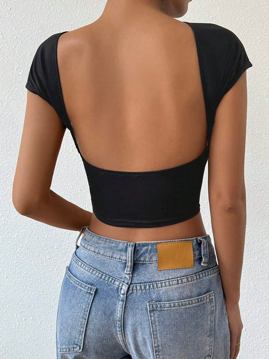 SHEIN -  Sleeveless Crew Neck Bodycon Top with Keyhole Back