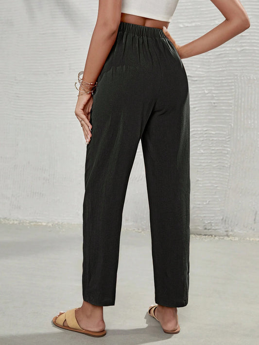 SHEIN -  High Waist Tie Front Tapered Pants