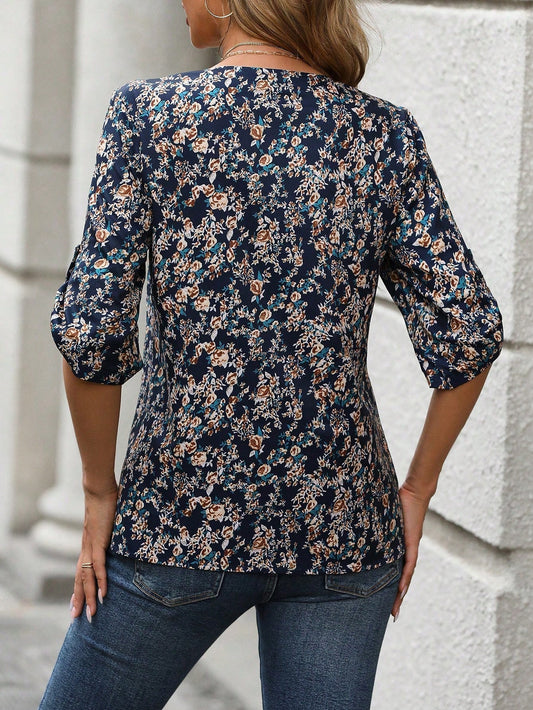 SHEIN - All-over Print Wrap Sleeve Blouse