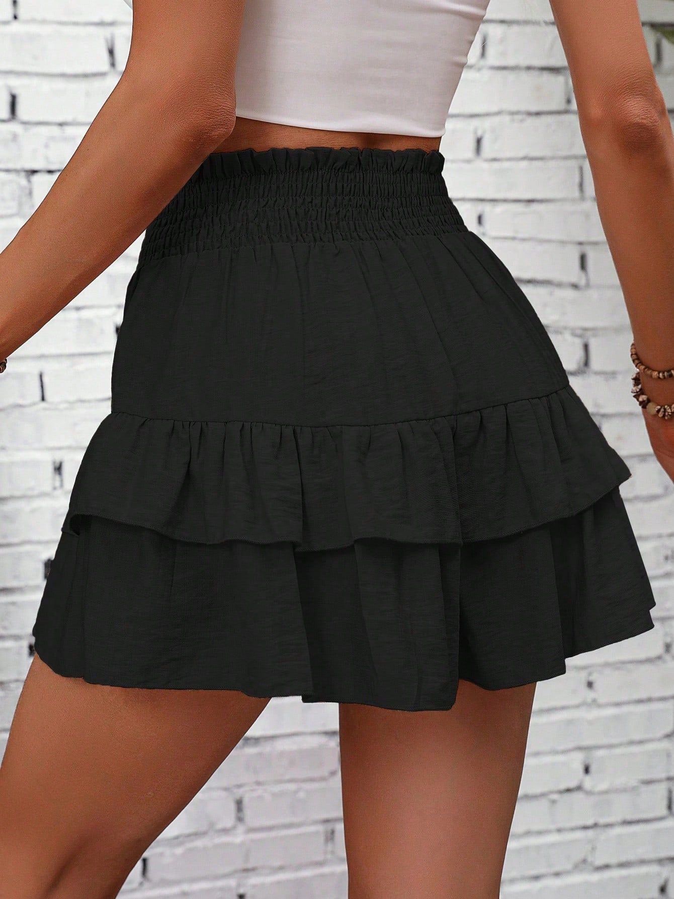 SHEIN -  Pull-On Waist Multi-Layer Ruffle Trim Casual Mini Short