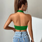 SHEIN -  Deep V Neck Wrap Front Ruffle Trim Crop Top