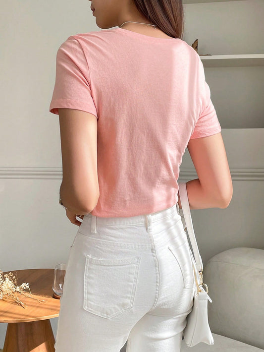 SHEIN - Plain Crew Neck T-Shirt