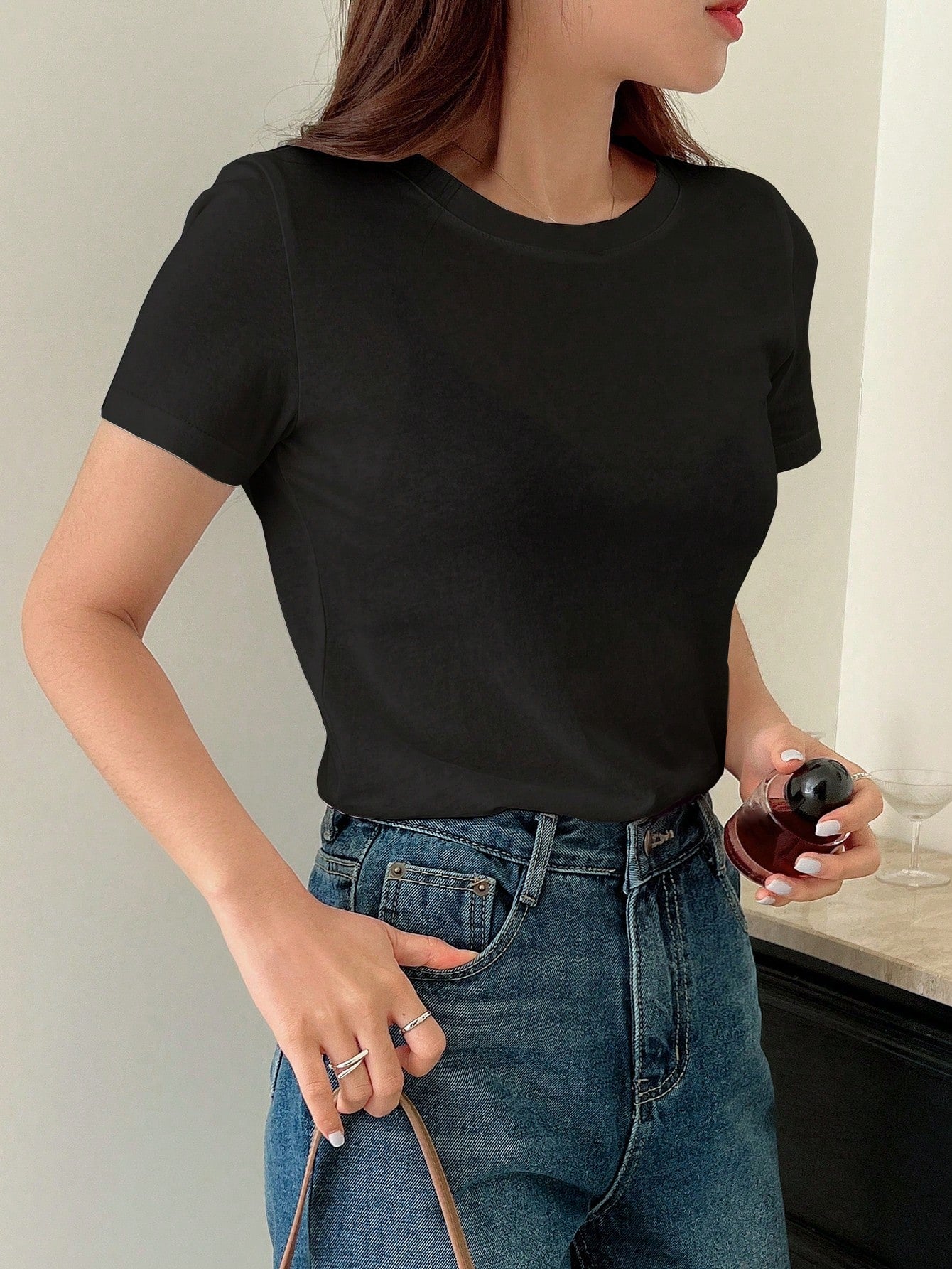 SHEIN - Plain Crew Neck T-Shirt
