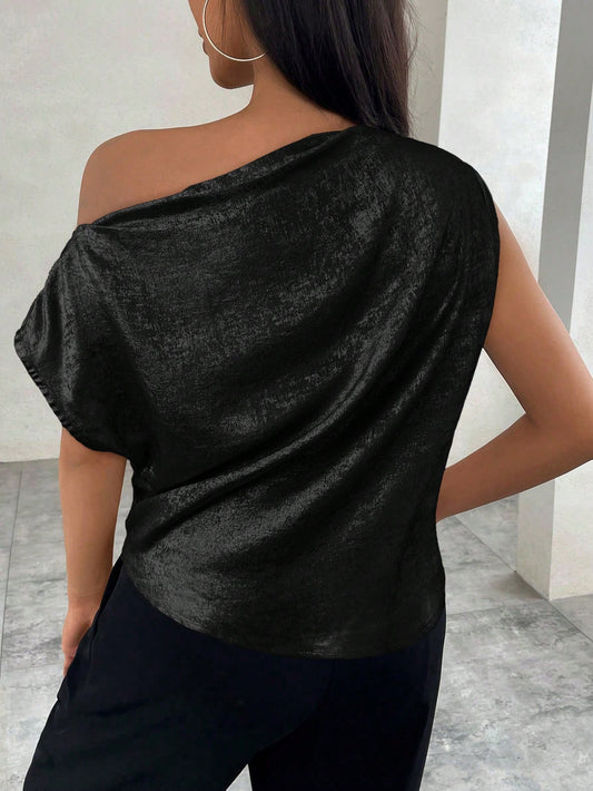 SHEIN -  Solid Color Asymmetrical Collar Blouse