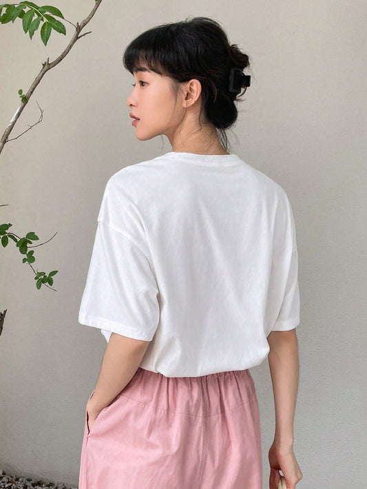 SHEIN - Floral Embroidered Off Shoulder T-Shirt