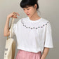 SHEIN - Floral Embroidered Off Shoulder T-Shirt