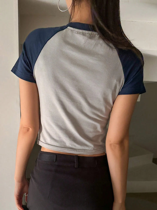 SHEIN - Star Print Raglan Sleeve Crop T-Shirt