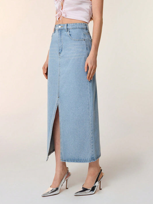 SHEIN -  Casual A-Line Long Denim Skirt