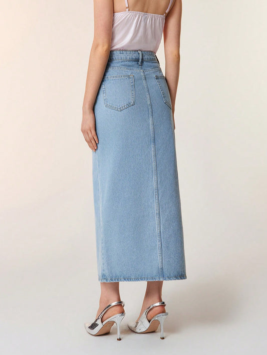 SHEIN - A-Line Long Denim Skirt