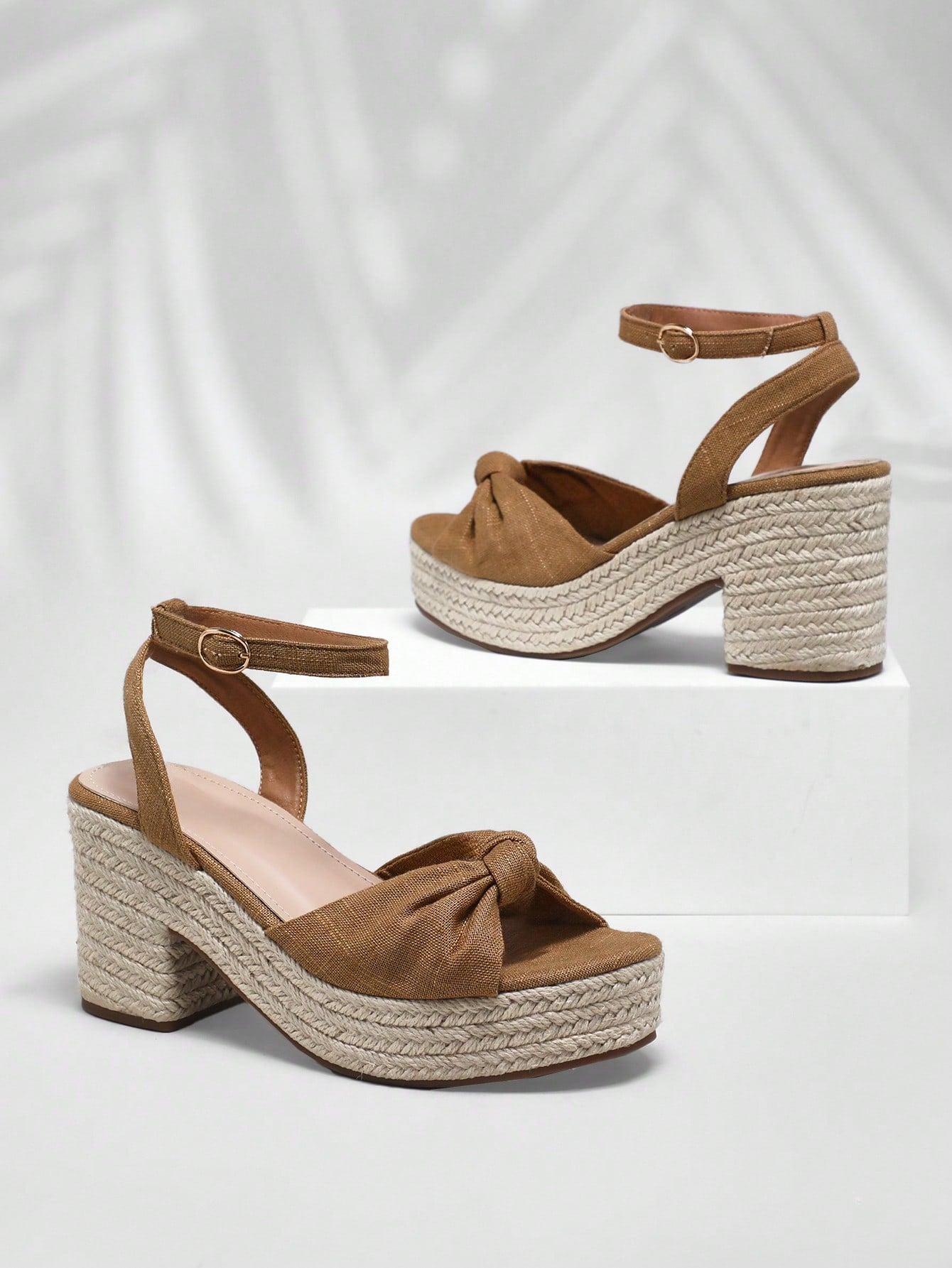 SHEIN - Linen ankle boot with tie strap Heel