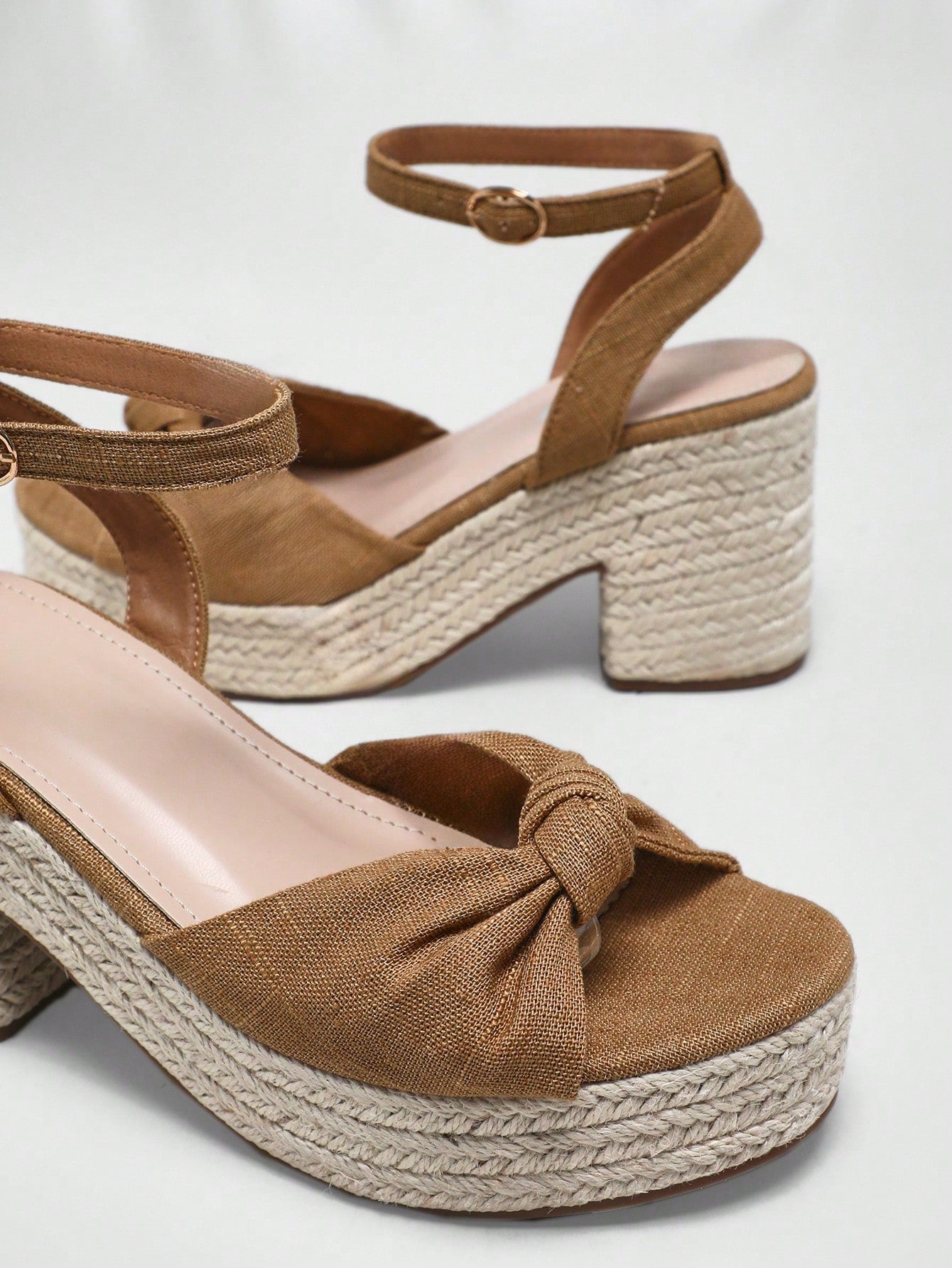 SHEIN - Linen ankle boot with tie strap Heel