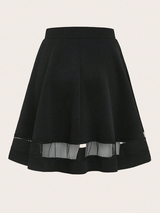 SHEIN -  wide-leg skirt with mesh insert and wide waist