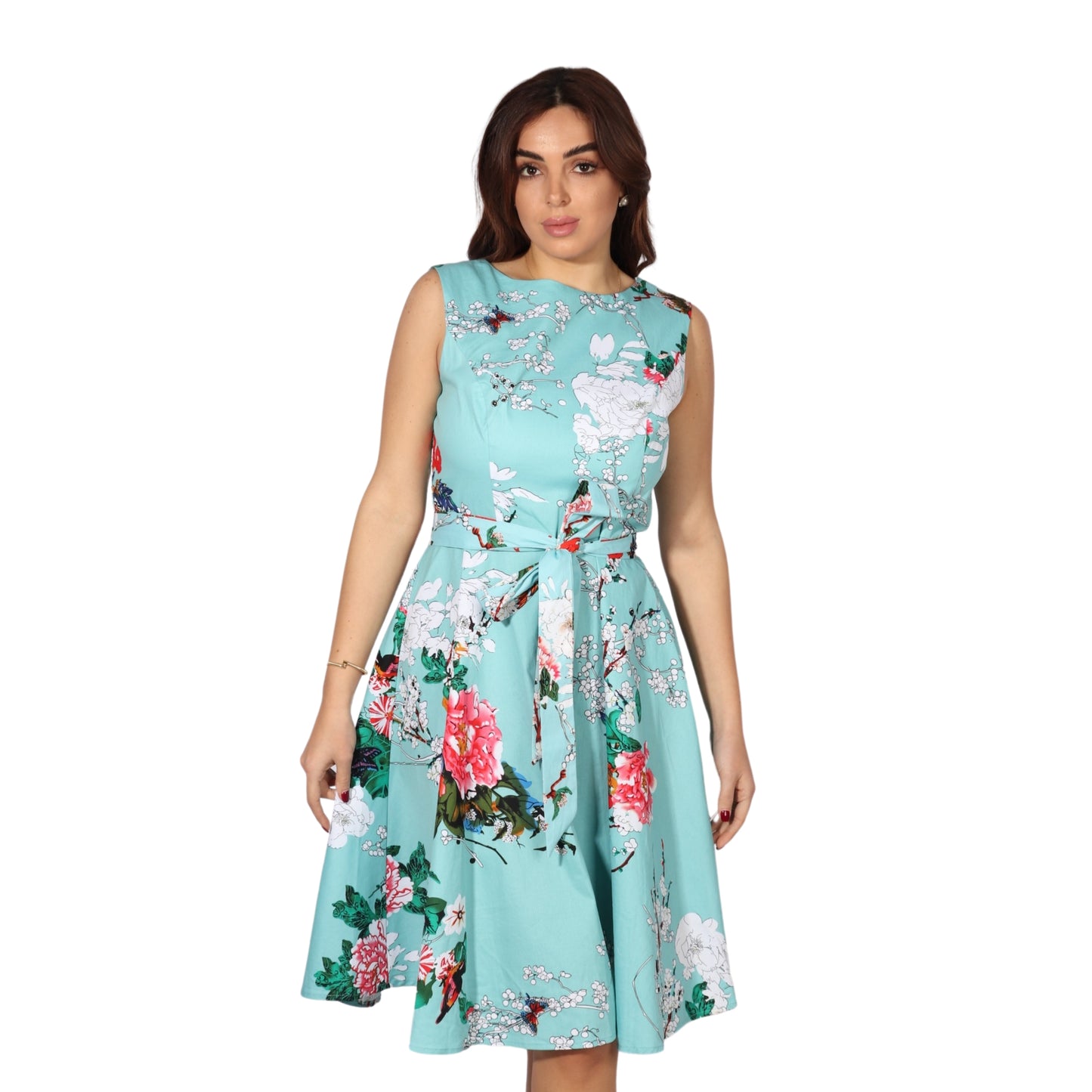 HANPCEIRS - Floral printed belted midi dress