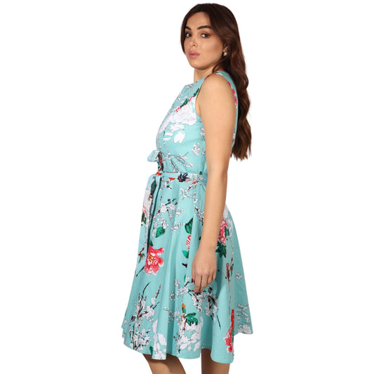 HANPCEIRS - Floral printed belted midi dress