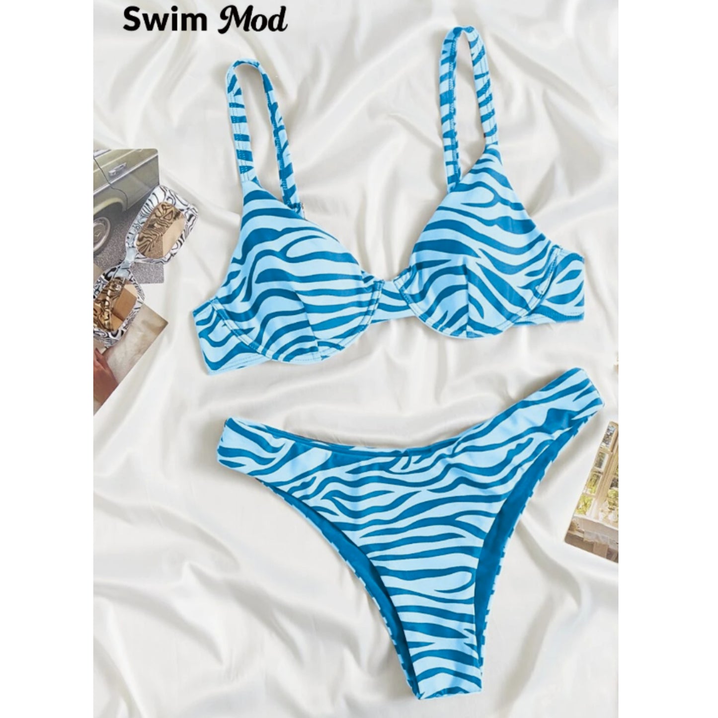 SHEIN -  2 Piece Bikini Set Wire Free Top and Bottom Bold Zebra Print