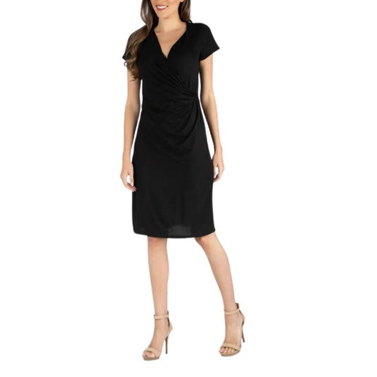 24 SEVEN Womens Dress XXXXL / Black 24 SEVEN - Comfort Apparel Faux Wrap over Dress