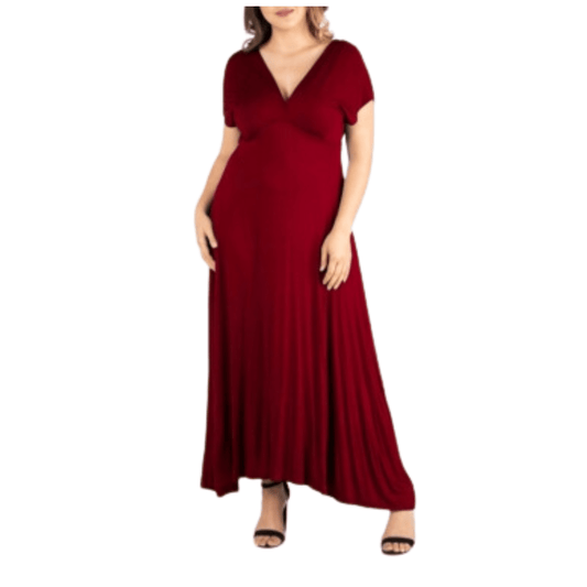 24 SEVEN Womens Dress XXXL / Burgundy 24 SEVEN - Empire Waist V-neck Maxi Dress