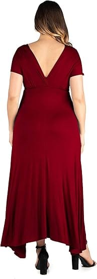 24 SEVEN Womens Dress XXXL / Burgundy 24 SEVEN - Empire Waist V-neck Maxi Dress