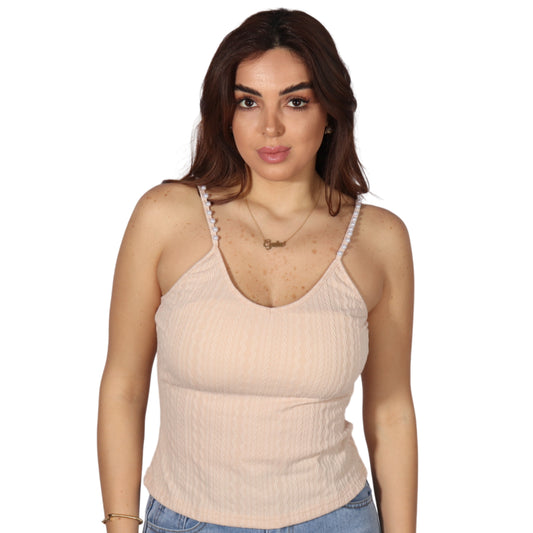 SHEIN - Textured faux pearl straps tank top