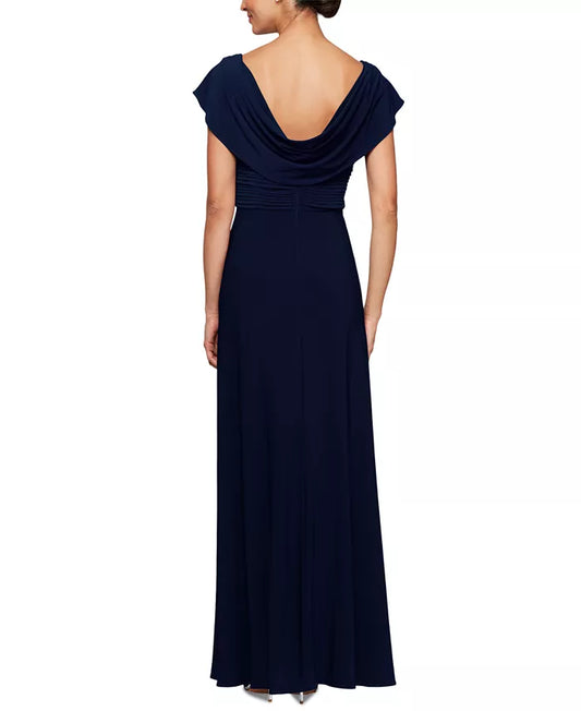 ALEX EVENINGS - Embellished-Waist Cowlneck Gown