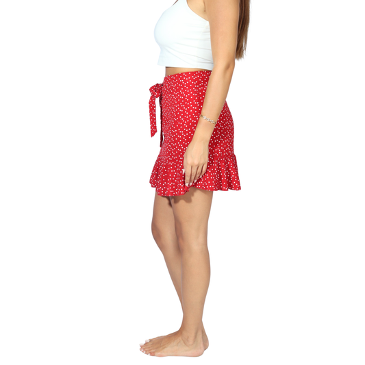 SHEIN - Heart Pattern Side Tie Pleated Skirt
