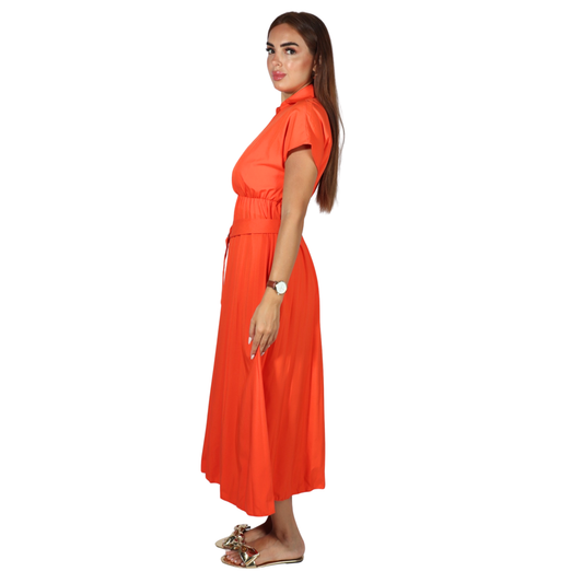 SHEIN - Batwing Sleeve V-Neck Solid Color Dress
