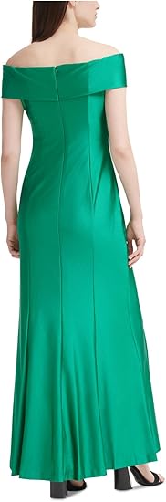 CALVIN KLEIN -  Zippered Slitted Twist-front Lined Short Sleeve Off Shoulder Dress