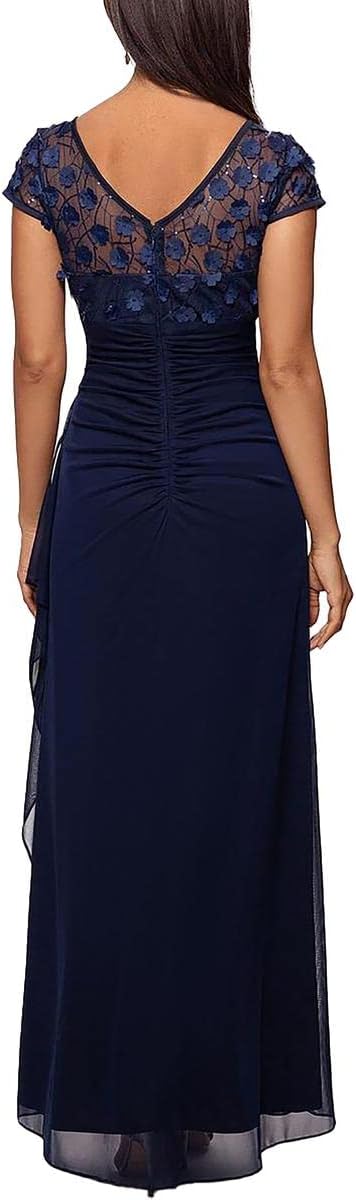 XSCAPE - Sequined Cap Sleeves Evening Dress