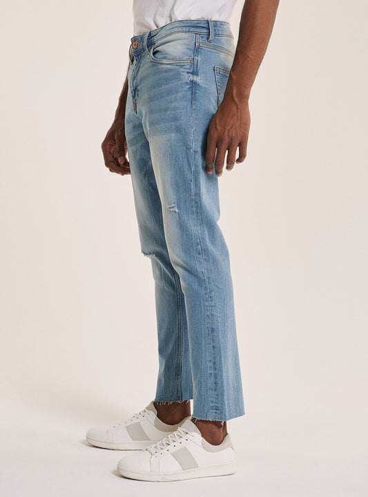ALCOTT - Cotton leg hem distressed denim