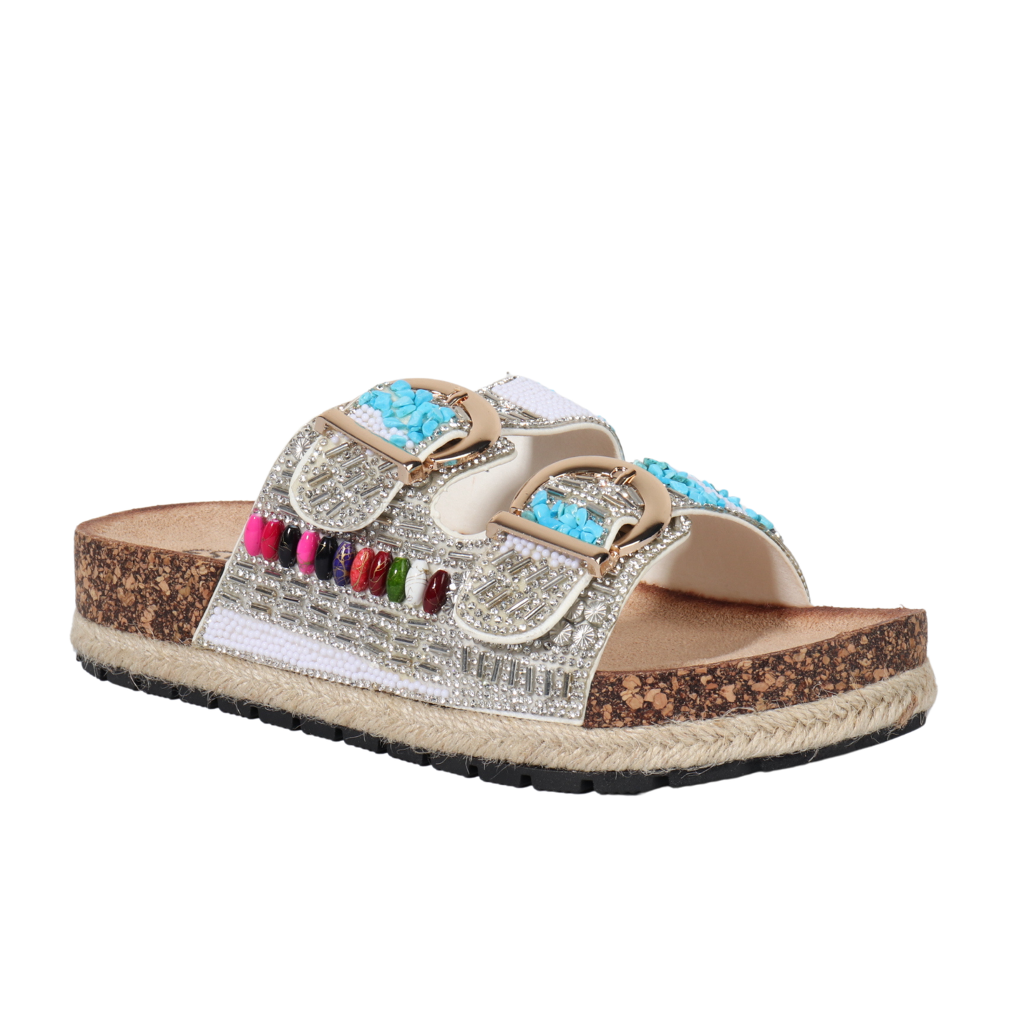 ESCAPE - Double buckle sparkle design stone slipper