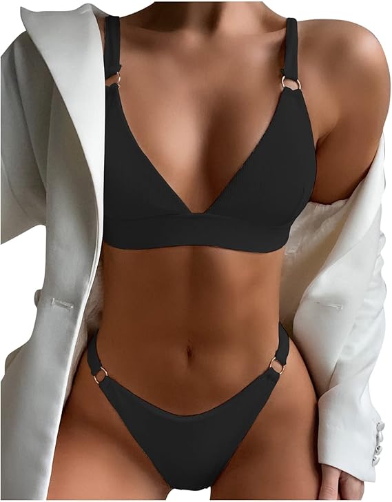 SHEIN -  Ribbed Bikini Set Ring Linked