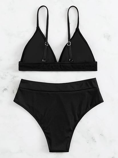 SHEIN - 2 Piece Swimsuit High Waisted Ribbed Triangle Bikini