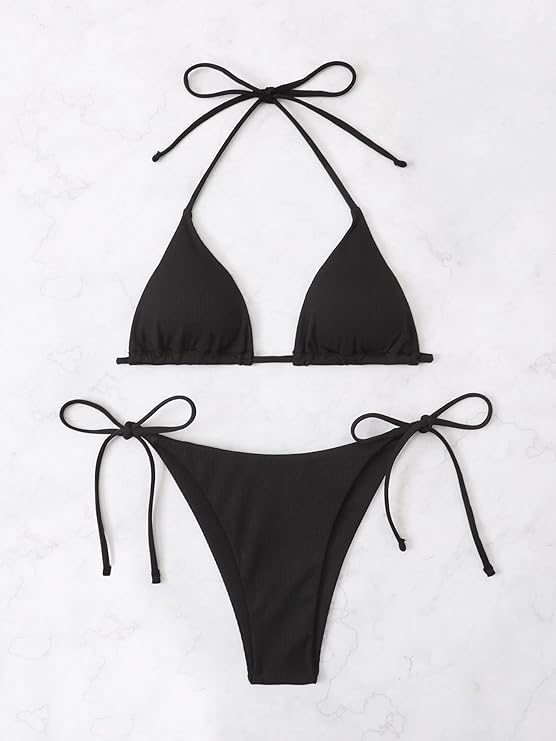 SHEIN - Beach Mono Bikini Set Halter Triangle Bra & Tie Side Bottom