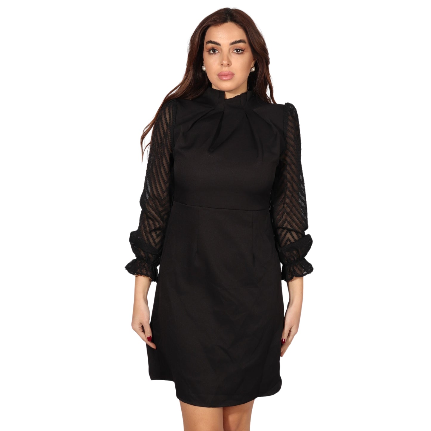 SHEIN - Contrast Mesh Puff Sleeve Dress