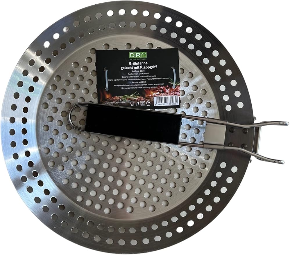 HOME DIVISION - Stainless Steel Grill Pan with Folding Handle Stainless Steel