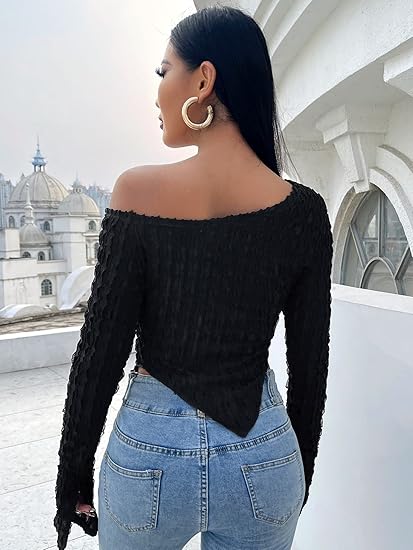 SHEIN - Long Bell Sleeve Asymmetrical Tops